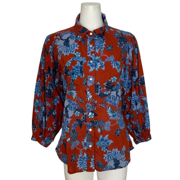 Cara Cara Western Floral Blouse M Balloon Sleeve Snap Front Coastal Cowgirl - Picture 1 of 13